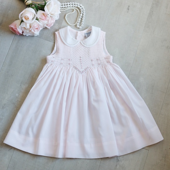 RARE Pink Dress Smocked Friedknit by Feltman Brothers 12 Month Spring LIKE NEW - Picture 1 of 8